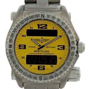 Breitling 43mm Men's Emergency Rare Yellow Dial Titanium Swiss Watch Ref: E76321